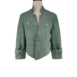 Orttu Men's Star Neck Green Gold Button Tweed Sports Coat  Blazer Jacket 2XL XXL